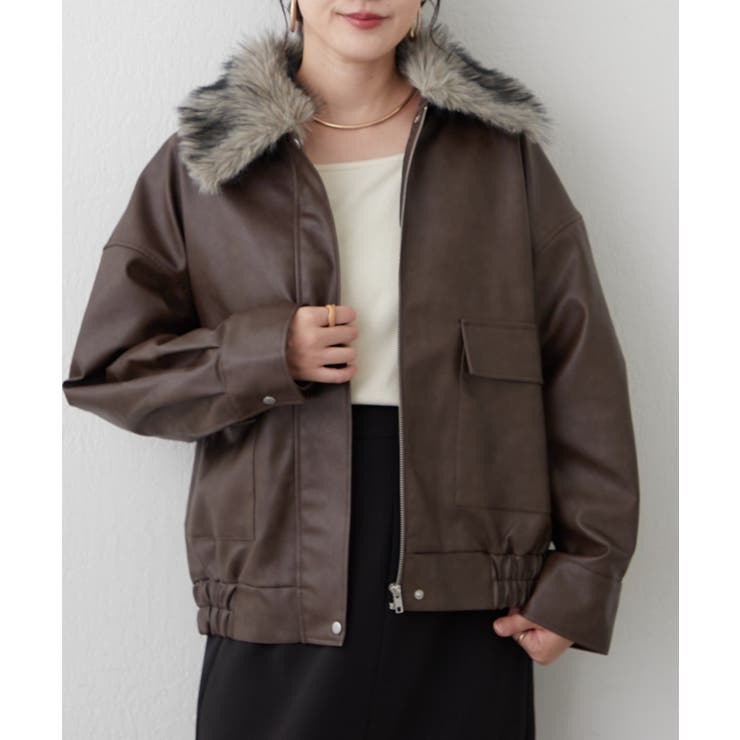 ブラウン | ミックスファー付合皮ブルゾン | RMAF　NICE CLAUP / OLIVE des OLIVE