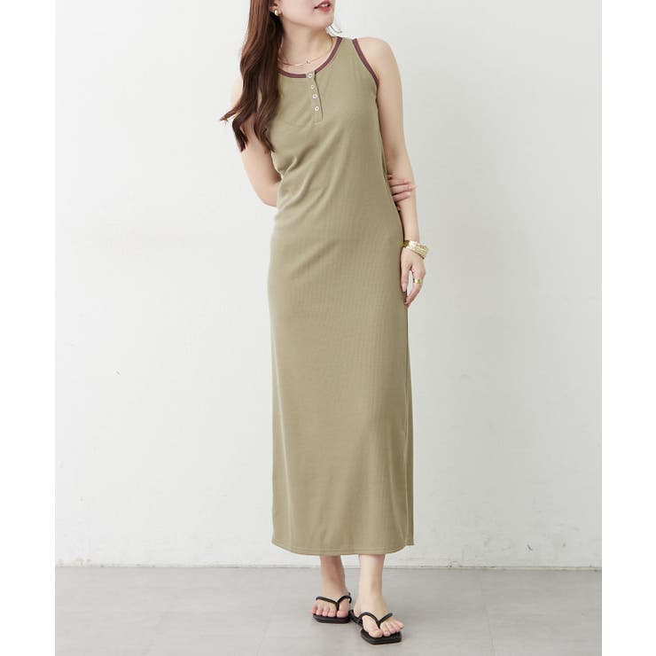 カーキ | 配色ヘンリータンクワンピース | RMAF　NICE CLAUP / OLIVE des OLIVE