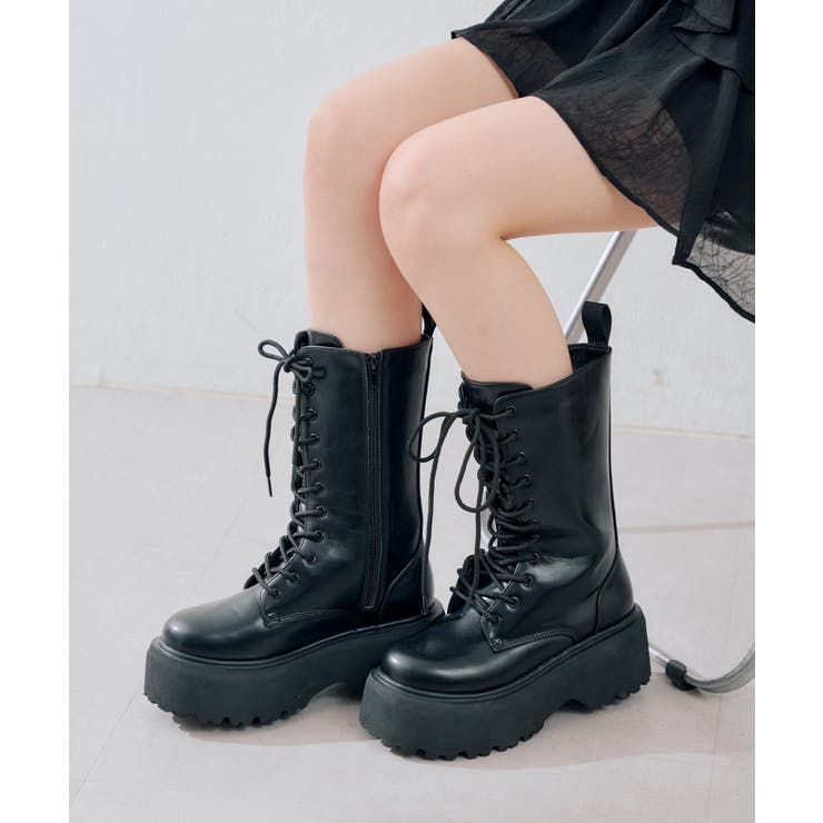 ブラック(レースアップ) | 【サイドゴア/レースアップ】ミドル丈ブーツ | RMAF　NICE CLAUP / OLIVE des OLIVE