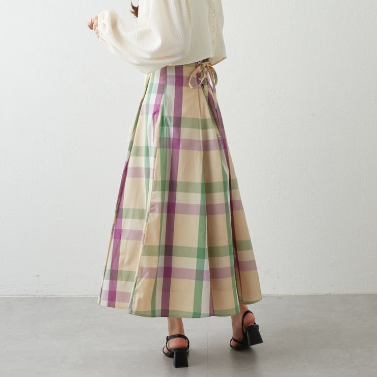 BIGチェック後レースアップフレアスカート[品番：OLOW0009955]｜RMAF