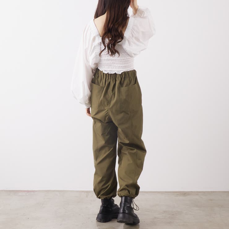 裾ドロストワークパンツ[品番：OLOW0010174]｜RMAF NICE CLAUP / OLIVE