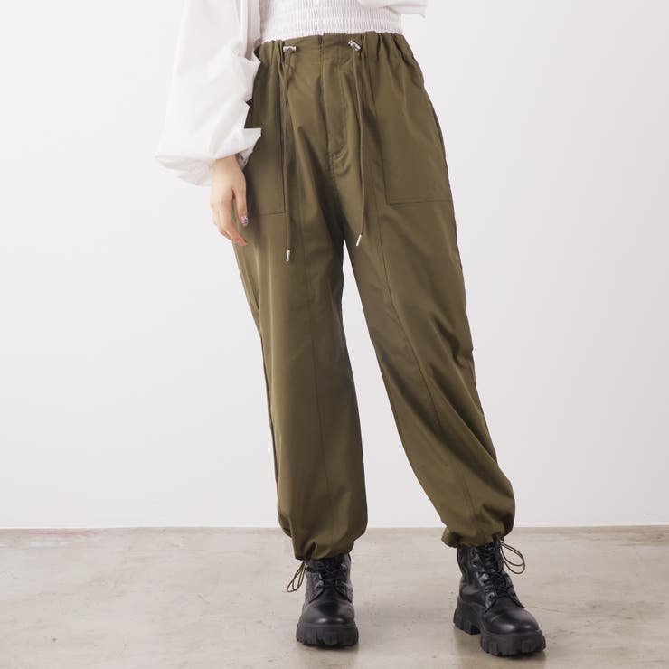 裾ドロストワークパンツ[品番：OLOW0010174]｜RMAF NICE CLAUP / OLIVE