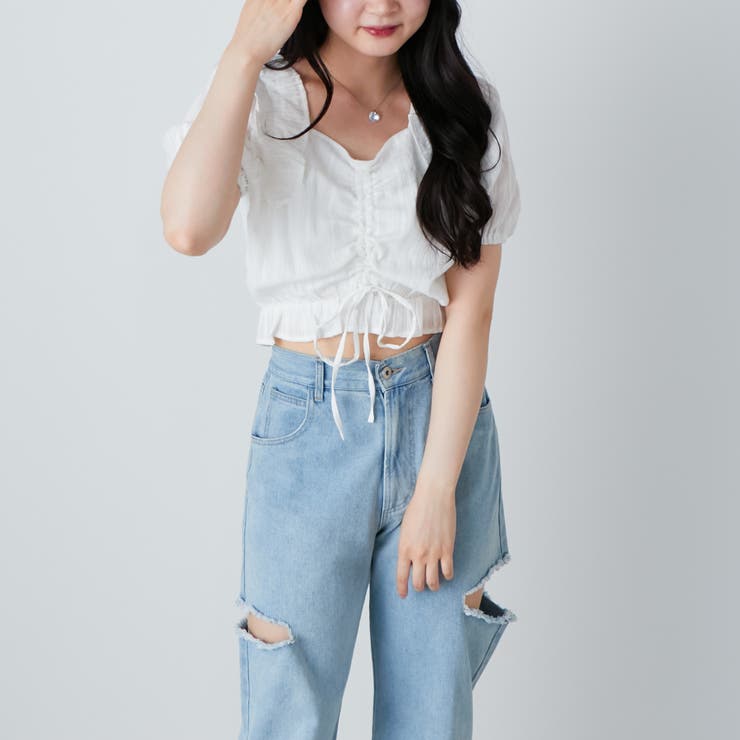 完売品✨YOKOCHAN フロントギャザーブラウス 38 ホワイト アソートフロントギャザーブラウス[品番：OLOW0010278]｜RMAF NICE