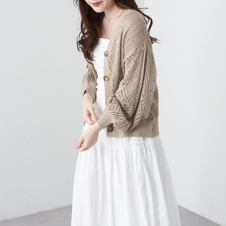 透かし柄Vカーディガン[品番：OLOW0009817]｜RMAF NICE CLAUP / OLIVE