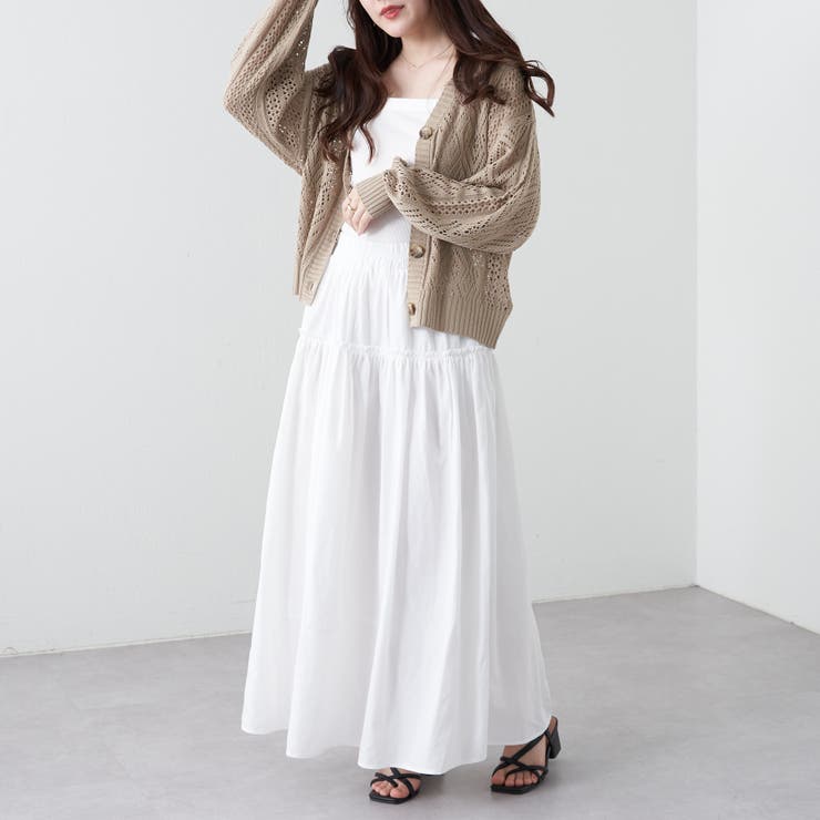 透かし柄Vカーディガン[品番：OLOW0009817]｜RMAF NICE CLAUP / OLIVE