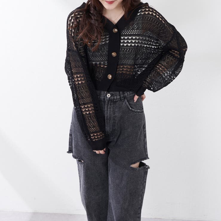 美品⭐マカフィー 24SS コットンラッセル Vカラージレ 黒 36 M相当 360度全方向にぐんと伸びてフィット！マジカルフィット ハーフ