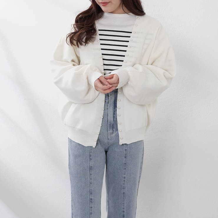 パール付き方畦カーディガン[品番：OLOW0009759]｜RMAF NICE CLAUP