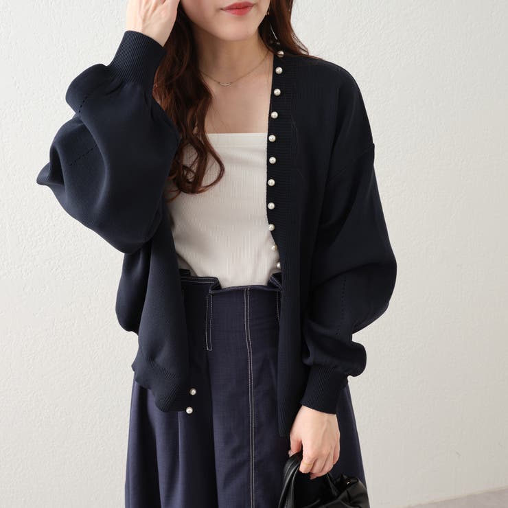 パール付き方畦カーディガン[品番：OLOW0009759]｜RMAF NICE CLAUP
