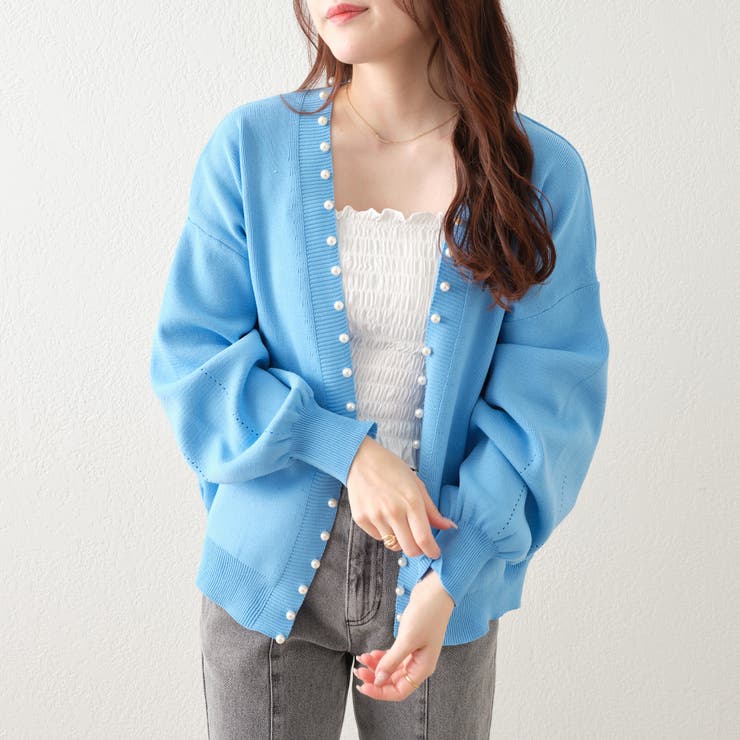 パール付き方畦カーディガン[品番：OLOW0009759]｜RMAF NICE CLAUP