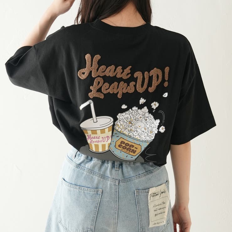 ポップコーン＆ジュースサガラ刺繍Tシャツ[品番：OLOW0010079]｜OLIVE