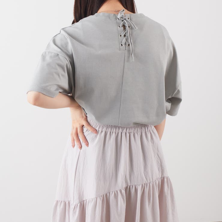 楕円ロゴ刺繍後レースアップTシャツ[品番：OLOW0010190]｜RMAF