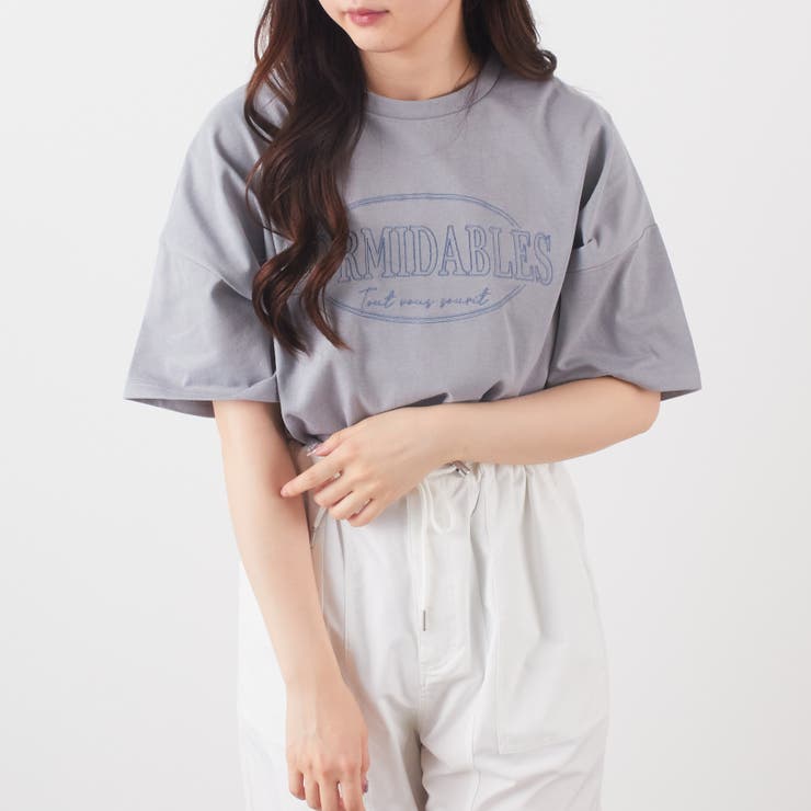 新品◆ガウディ◆ふっくらレース袖＆ビジューロゴ！黒コットンストレッチＴシャツ！S ストレッチフライスCNリラックスフィットSS Tシャツ(ONE(WOMEN