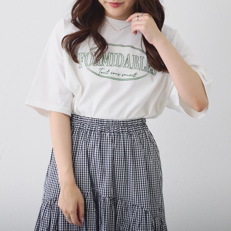 楕円ロゴ刺繍後レースアップTシャツ[品番：OLOW0010190]｜OLIVE des