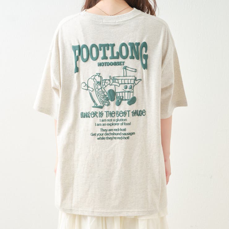 ホットドッグ＆ジュース発砲プリントTシャツ[品番：OLOW0010280