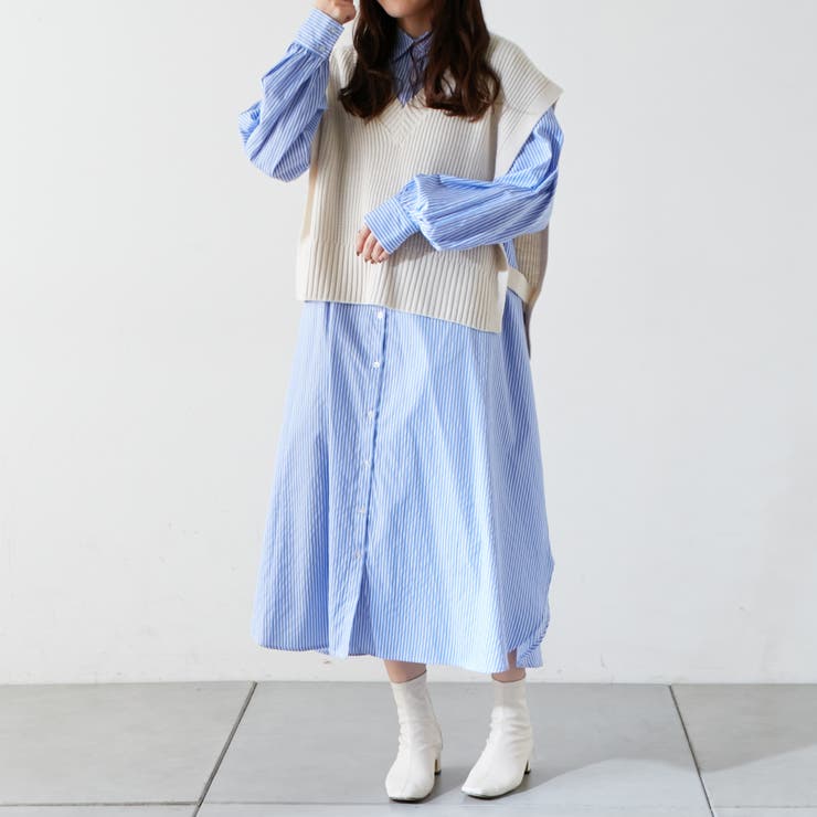 SET・ニットベスト＋シャツワンピース[品番：OLOW0009456]｜RMAF NICE