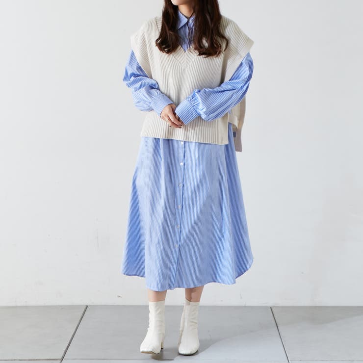 SET・ニットベスト＋シャツワンピース[品番：OLOW0009456]｜RMAF NICE