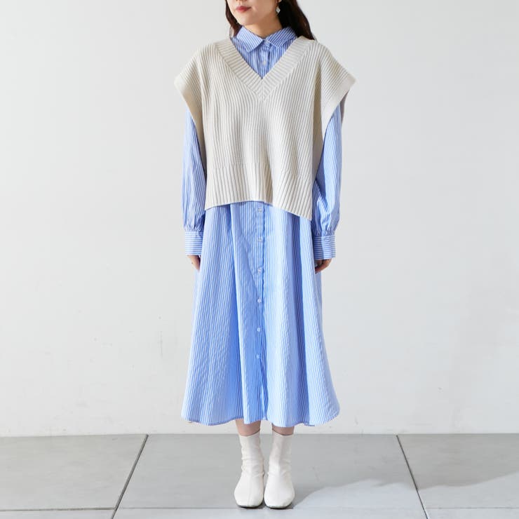 SET・ニットベスト＋シャツワンピース[品番：OLOW0009456]｜RMAF NICE