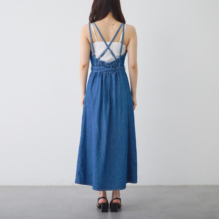 オフショルダーキャミワンピースNicole Denim Midi Dress オフ