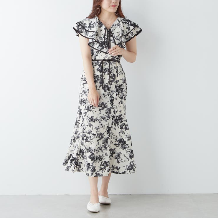 単色花柄重ね衿マーメイドワンピース[品番：OLOW0010284]｜RMAF NICE