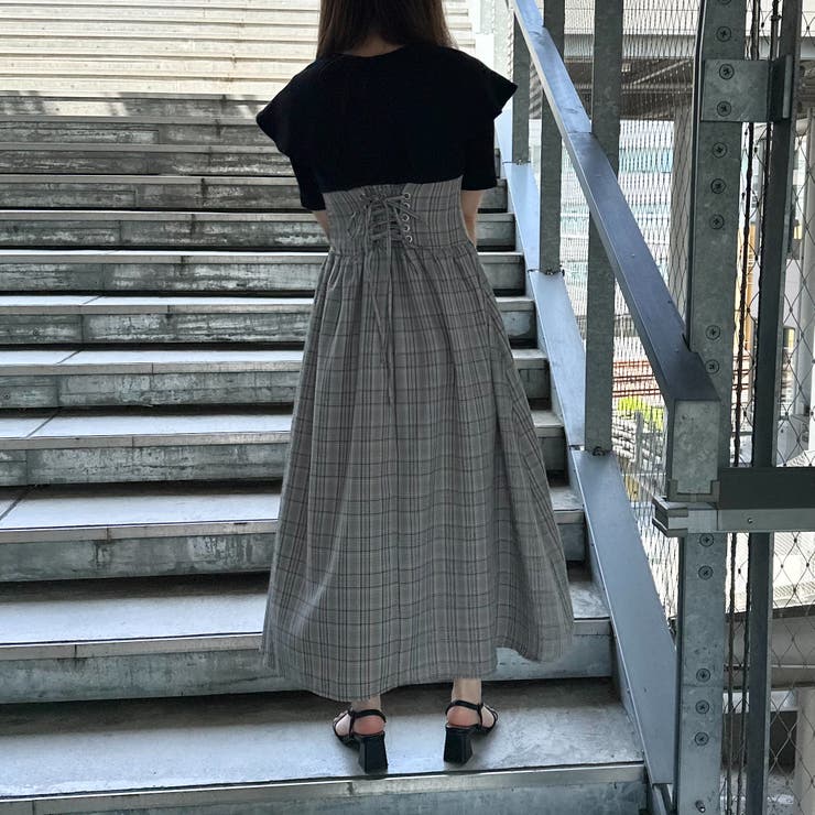 テレコBIG衿×チェック切替ワンピース[品番：OLOW0010202]｜OLIVE des