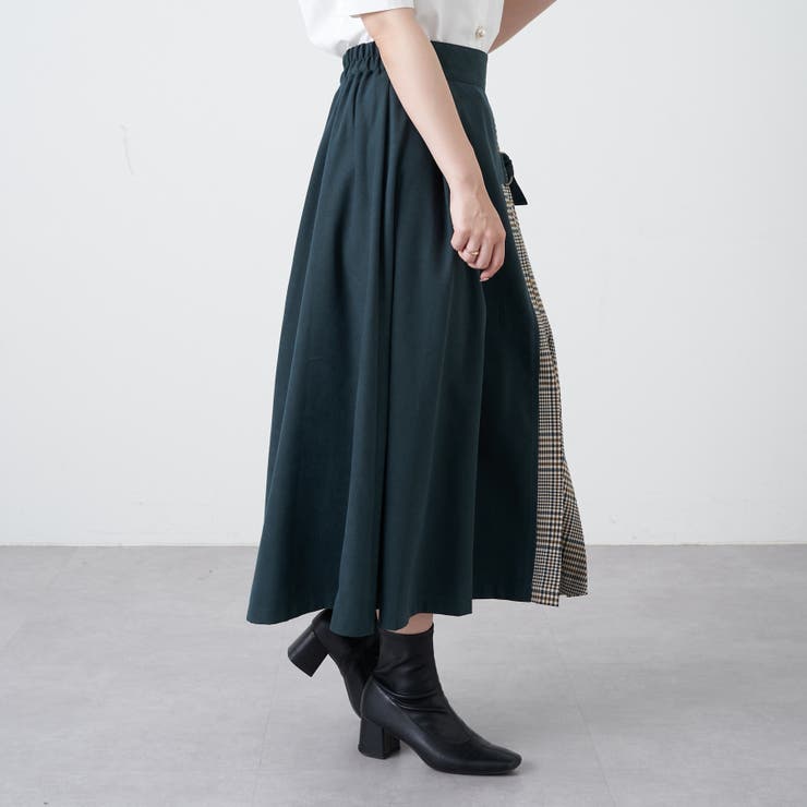 起毛ツイル×チェック切り替スカート[品番：OLOW0010821]｜RMAF NICE