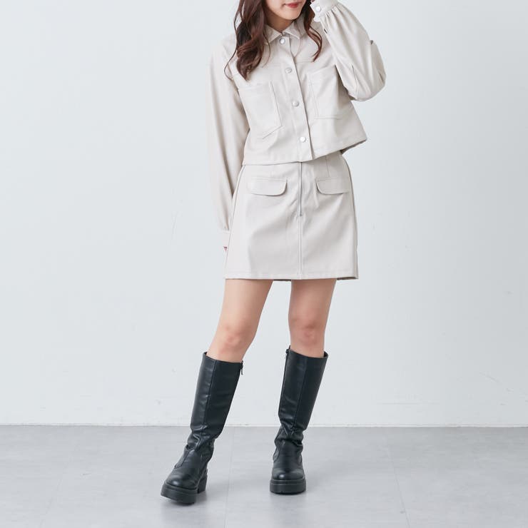 フェークレザー前ZIPミニスカート[品番：OLOW0011208]｜RMAF