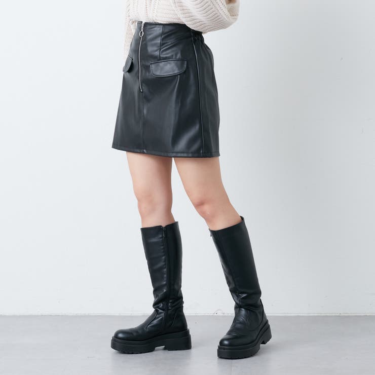 フェークレザー前ZIPミニスカート[品番：OLOW0011208]｜RMAF