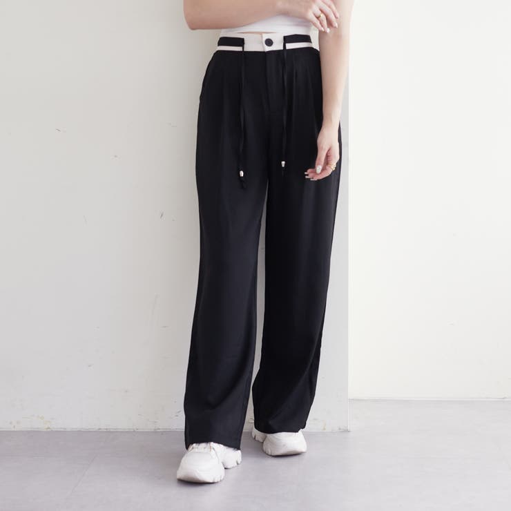 ブラック | ウエスト配色切替タックパンツ | RMAF　NICE CLAUP / OLIVE des OLIVE