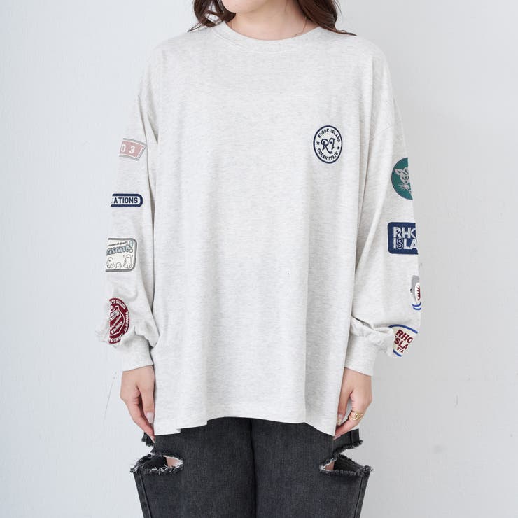 【美品】ワッペンカスタマイズ　ロングTシャツ 大きいサイズ レディース ワッペンコットンTシャツ cros-130267