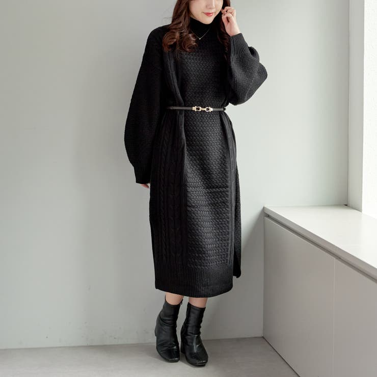 nagonstans ハイネックニットワンピース 黒 nagonstans ハイネックニットワンピース 黒 予約商品】 タートルネック