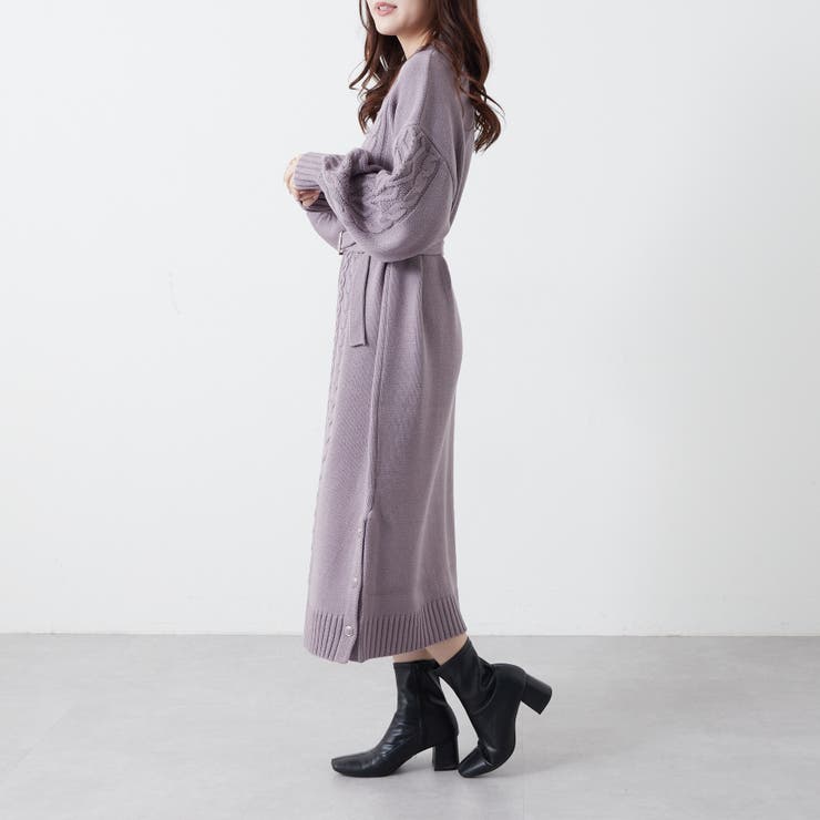 ケーブル共ベルト付ハイネックニットワンピース[品番：OLOW0011168
