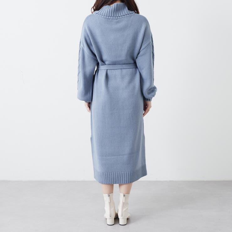 ケーブル共ベルト付タートルニットワンピース[品番：NCLW0014774