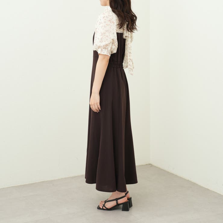 シフォン花柄×ポンチドッキングワンピース[品番：OLOW0010869]｜OLIVE