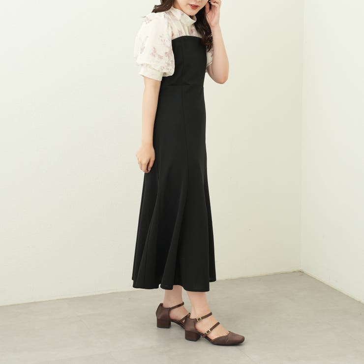 【美品】 M'S GRACY シフォンフラワードッキングワンピース S S-LLsize》フラワーチュールドッキングワンピース【洗濯機洗い可