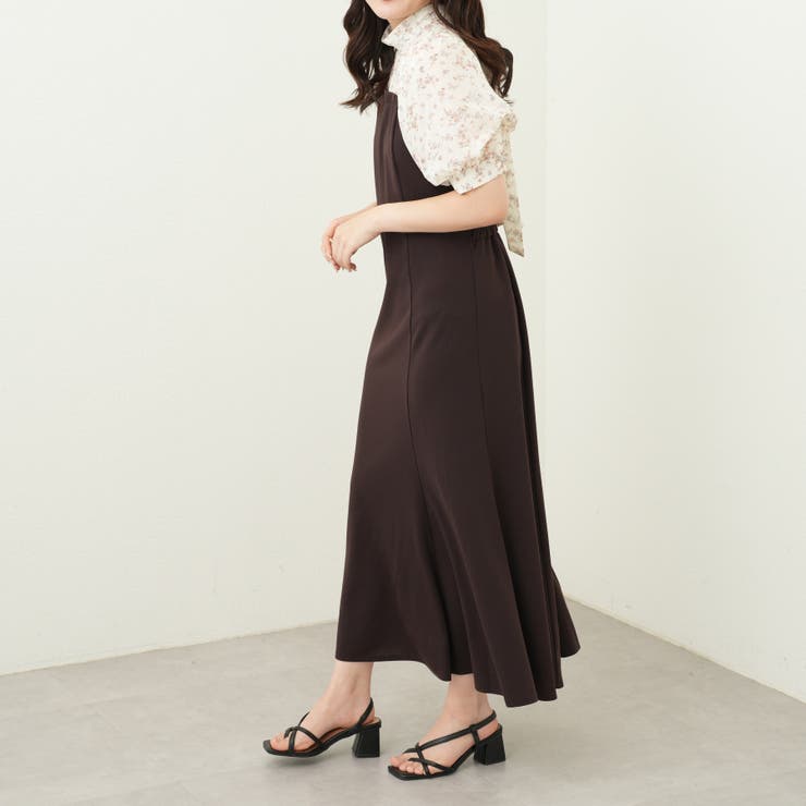 シフォン花柄×ポンチドッキングワンピース[品番：OLOW0010869