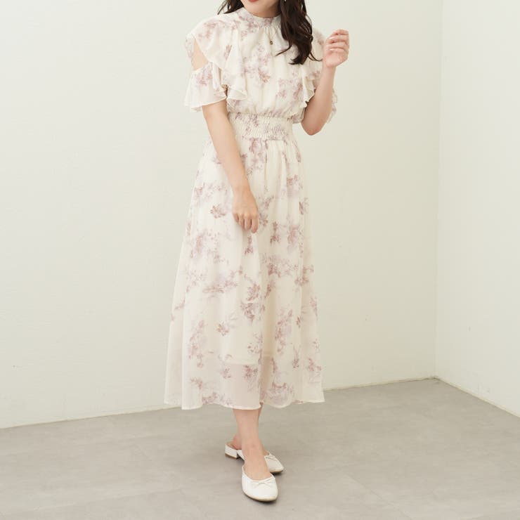 シフォン花柄袖あきボウタイワンピース[品番：OLOW0010870]｜RMAF NICE