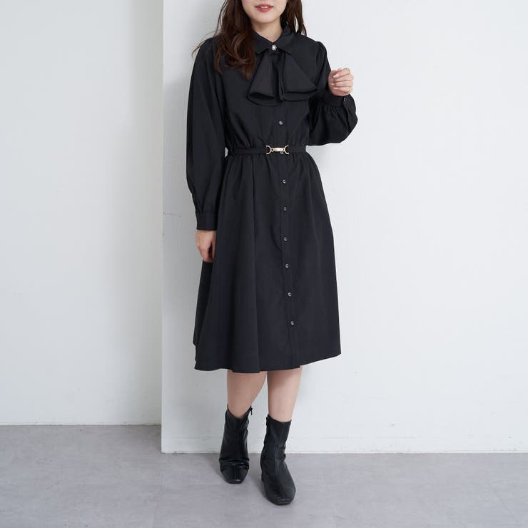 ＡＲＯＢＥ　ボウタイ　ワンピース 黒 □ドットヨークボウタイワンピース/an another angelus