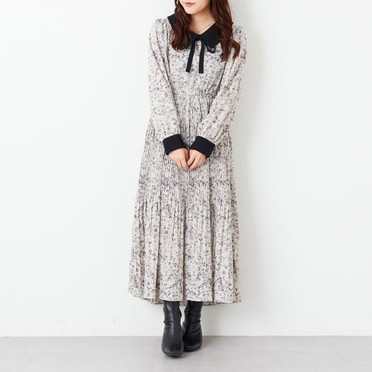 花柄配色衿袖プリーツワンピース[品番：OLOW0011225]｜RMAF NICE CLAUP