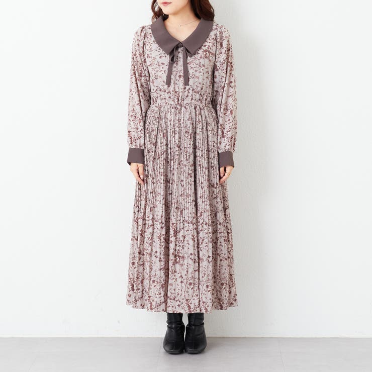 花柄配色衿袖プリーツワンピース[品番：OLOW0011225]｜RMAF NICE CLAUP
