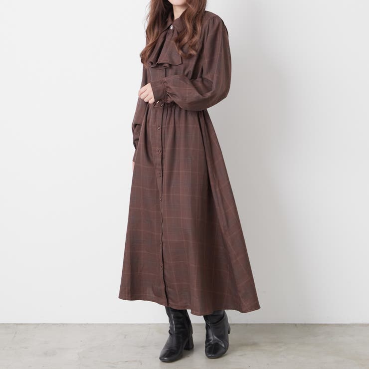 グレンチェックボウタイワンピース[品番：OLOW0011359]｜RMAF NICE