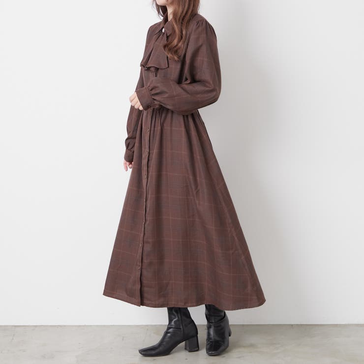 グレンチェックボウタイワンピース[品番：OLOW0011359]｜RMAF NICE