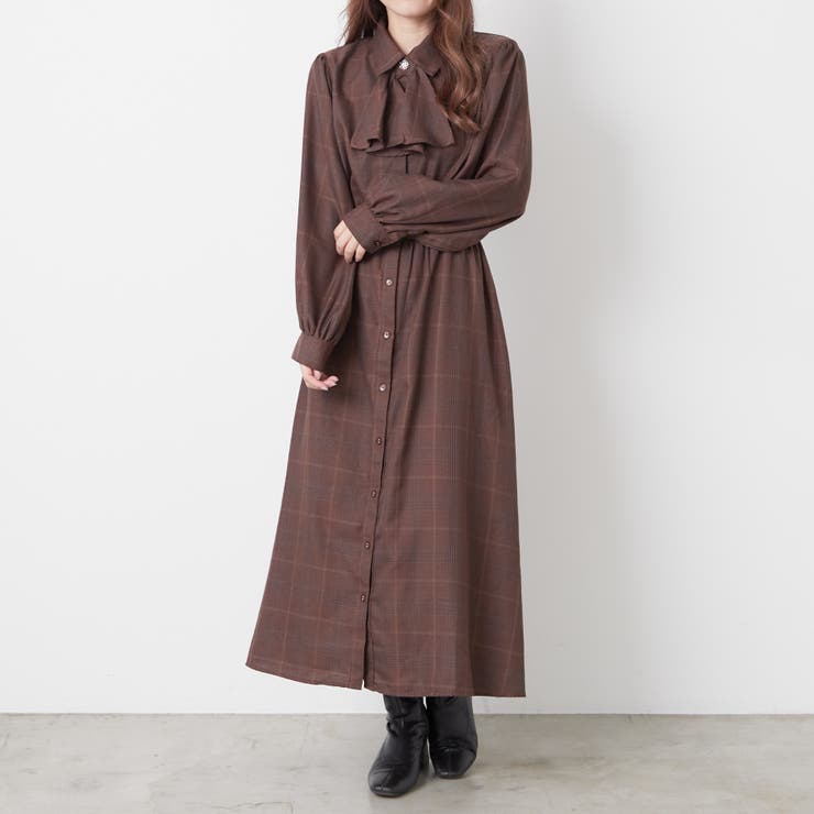 グレンチェックボウタイワンピース[品番：OLOW0011359]｜RMAF NICE