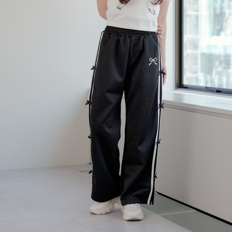 裏起毛サイドラインリボンワイドパンツ 裏毛サイドラインリボンパンツ - パンツ通販 | 人気レディース