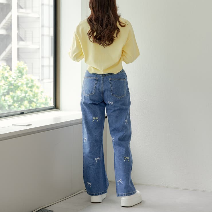 リボン刺繍デニム[品番：OLOW0013457]｜RMAF NICE CLAUP / OLIVE