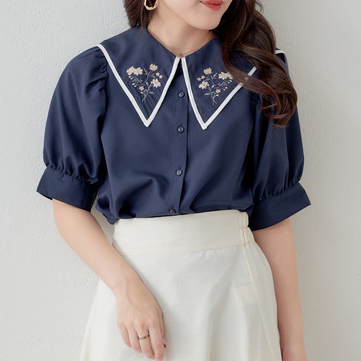 衿刺繍ブラウス[品番：OLOW0012453]｜RMAF NICE CLAUP / OLIVE des