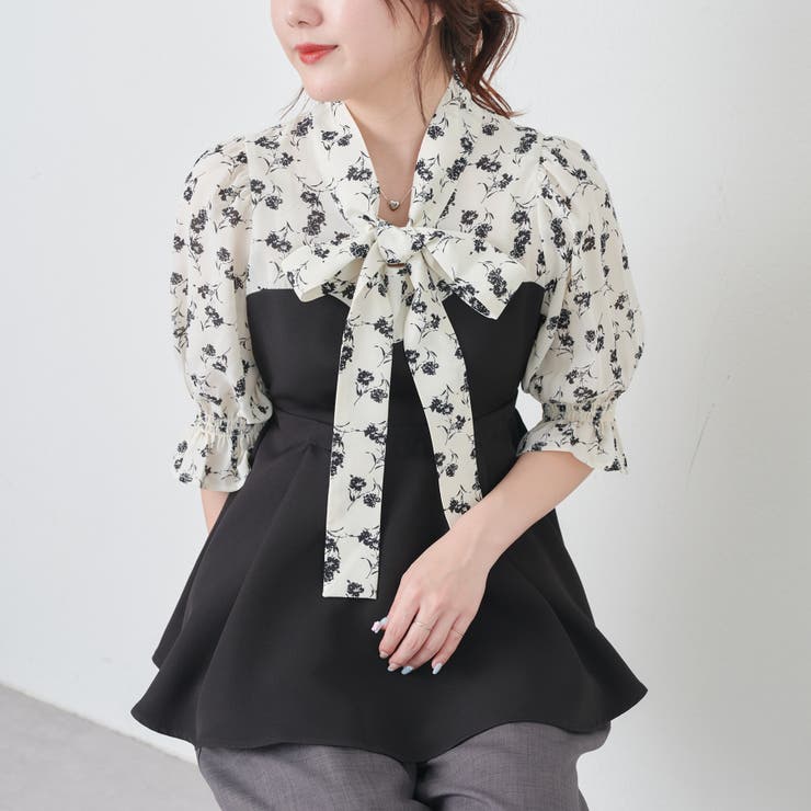 ボウタイドッキングワンピ OLIVE des OLIVE トップグレー