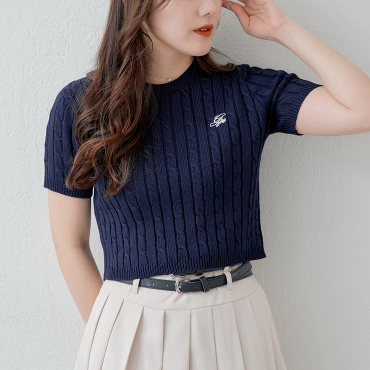 mini⭐︎123 　POLO 半袖ニット ケーブルポロ半袖ニット（ニット/セーター）｜Chico（チコ）の