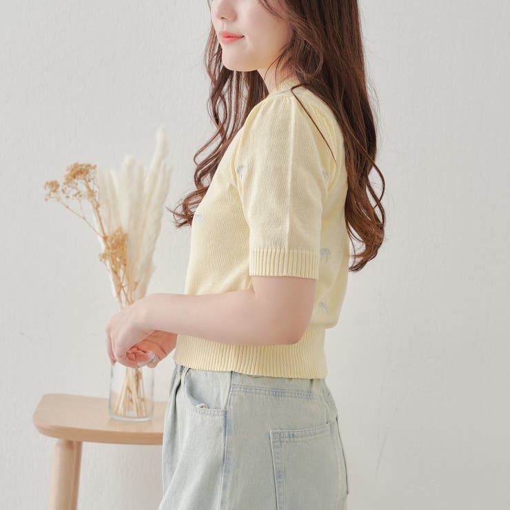 リボン刺繍ニット[品番：OLOW0012912]｜RMAF NICE CLAUP / OLIVE