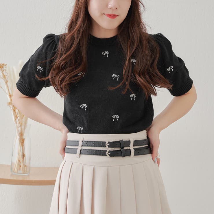 ふりふ リボン刺繍 ニットケープ アイボリー リボン刺繍ニット[品番：OLOW0012912]｜RMAF NICE CLAUP / OLIVE