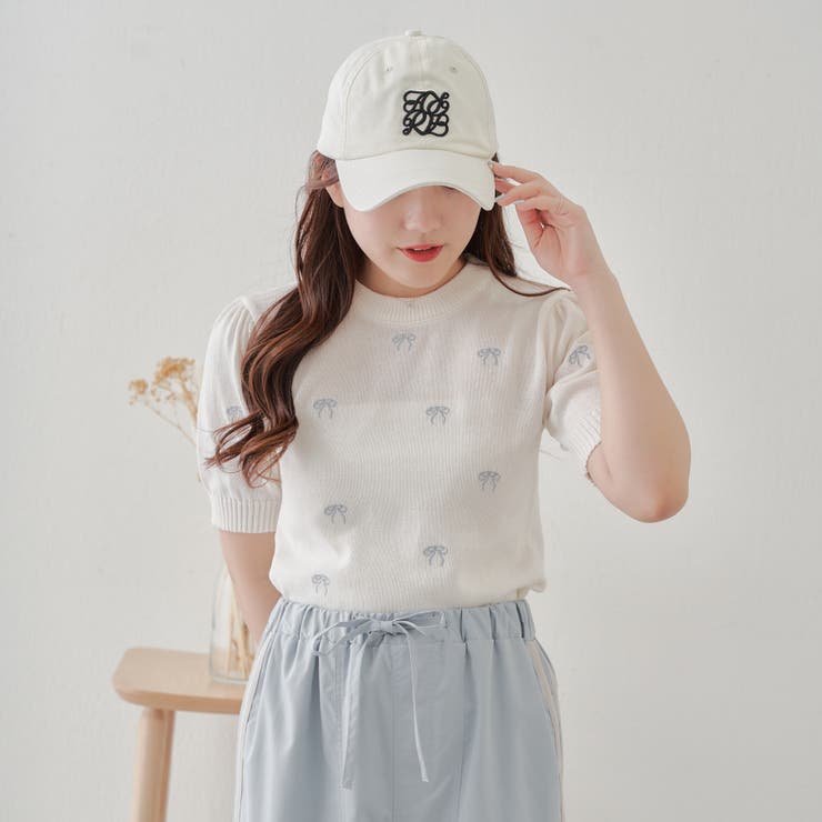 リボン刺繍ニット[品番：OLOW0012912]｜RMAF NICE CLAUP / OLIVE